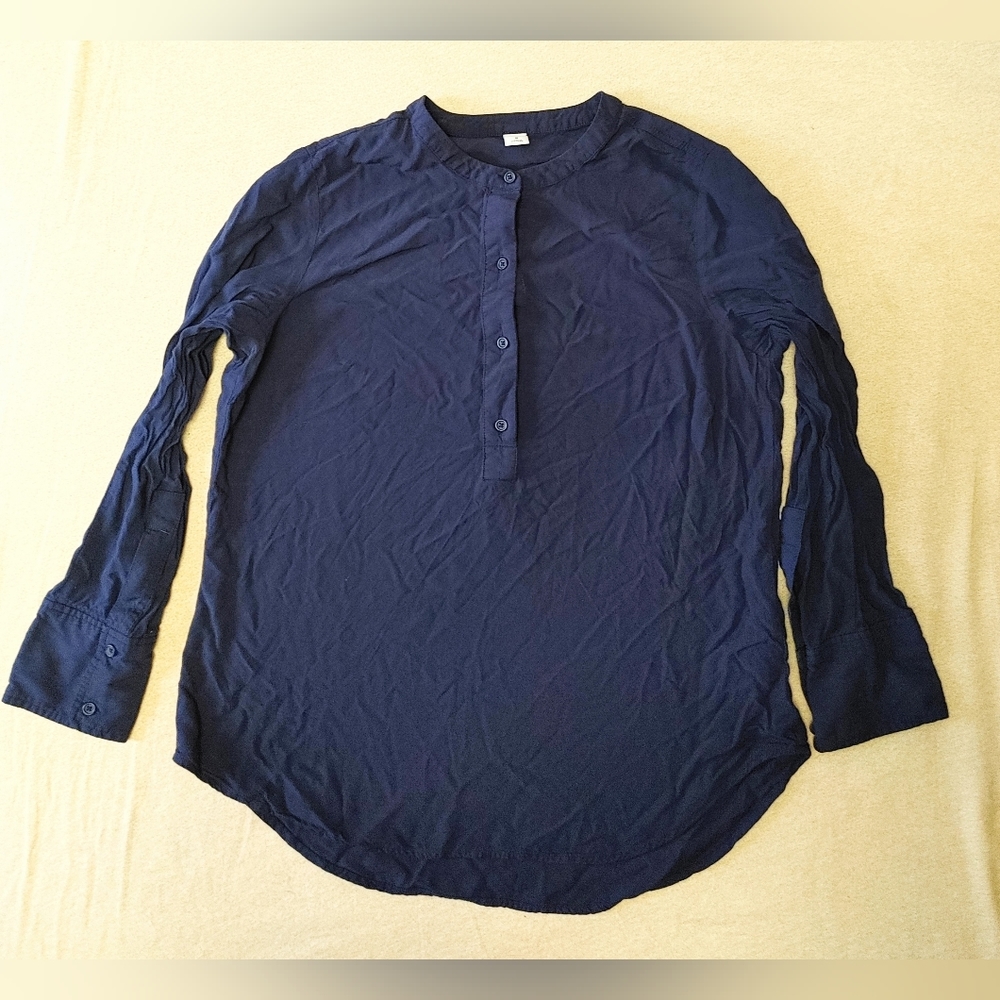 OLD NAVY 100% Rayon Navy Quarter Sleeve Blouse Size Medium